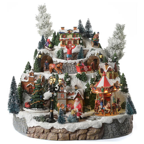 Christmas village mountain with moving horses lights and music 35x35x30 cm 1