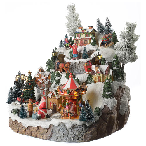 Christmas village mountain with moving horses lights and music 35x35x30 cm 2