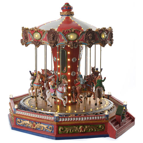 Merry go round with horses for Christmas village with lights, movement and music 35x35x35 cm 3