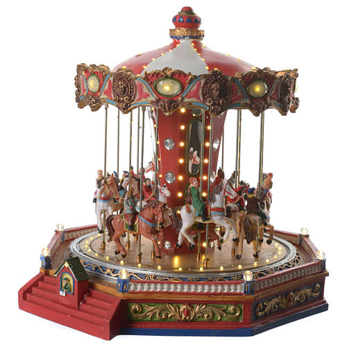 Moving merry go round with horses Christmas scene with lights and music 35x35x35 cm 2