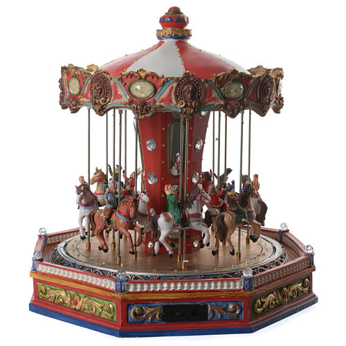 Moving merry go round with horses Christmas scene with lights and music 35x35x35 cm 4