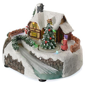 Villages de Noël miniatures: Village de Noël enfant et bonhomme de neige en mouvement éclairé 24x15x15 cm