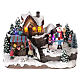 Village de Noël enfant et bonhomme de neige en mouvement éclairé 24x15x15 cm s1