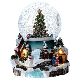 Villages de Noël miniatures: Boule en verre paysage train mouvement musique lumières 20 cm