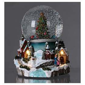 Villages de Noël miniatures: Boule en verre paysage train mouvement musique lumières 20 cm