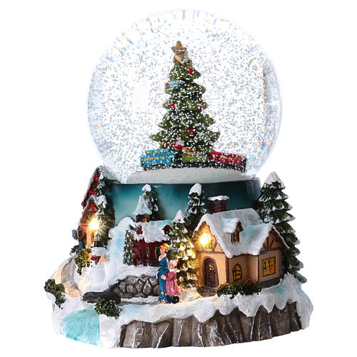 Illuminated musical christmas snow globe with tree 20 cm 3