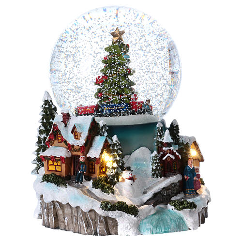 Illuminated musical christmas snow globe with tree 20 cm 4