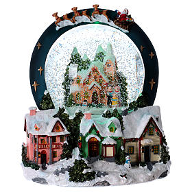 Villages de Noël miniatures: Boule verre neige lumières mouvement 20 cm résine