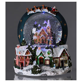Villages de Noël miniatures: Boule verre neige lumières mouvement 20 cm résine