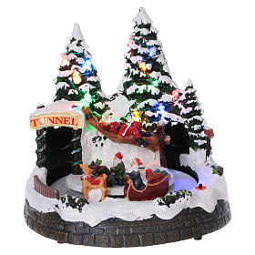 Christmas village scene moving sleigh, tunnel and Santa Claus on hammock 20x20x18 cm