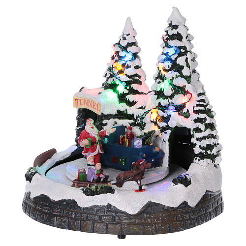 Christmas village scene moving sleigh, tunnel and Santa Claus 20x20x18 cm 3