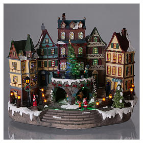 Weihnachtsdorf Weihnachtsbaum in Bewegung alpine Stadtkulisse 30x40x20 mit Batterie und Netzanschluss