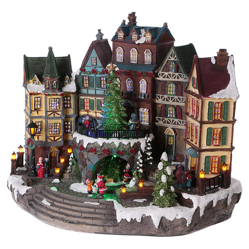 Christmas village scene with rotating tree 31x38x20 cm 3