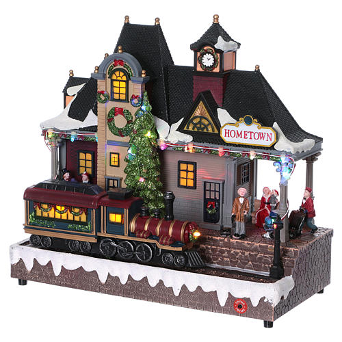 Christmas village station with lights and moving train 30x30x15 cm 3