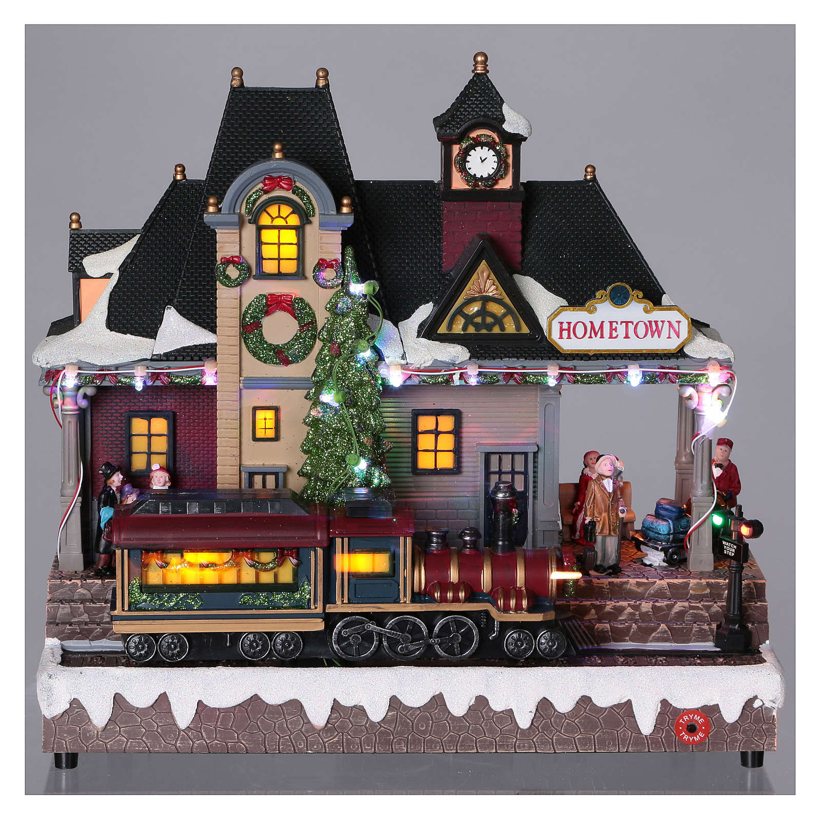Illuminated and animated Christmas village train station | online sales ...