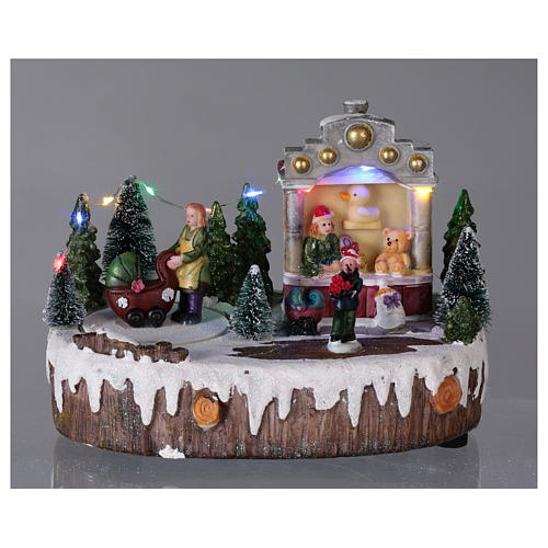 Christmas Village 15x20x10 cm with lights music and moving baby carriage 2