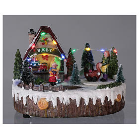 Pueblos navideños en miniatura: Pueblo navideño 15x20x10 cm tienda luces música movimiento cochecito Pueblos navideños en miniatura: Pueblo navideño 15x20x10 cm tienda luces música movimiento cochecito