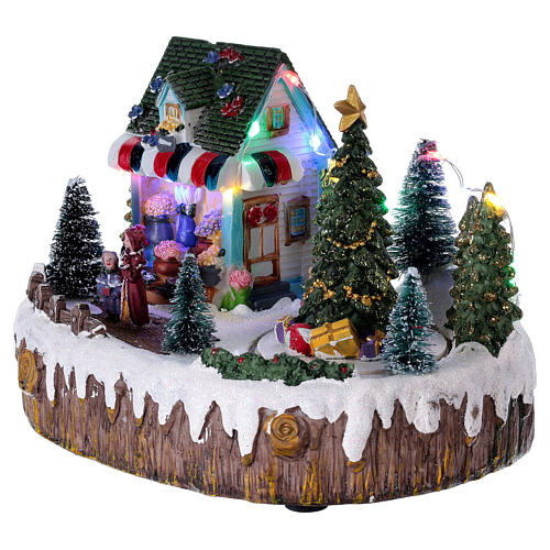 Christmas village with lights, music, shop and moving tree 15x20x10 cm 3