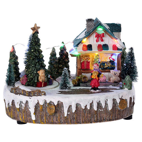 Christmas village with music, shop, lights and moving tree 15x20x10 cm 1