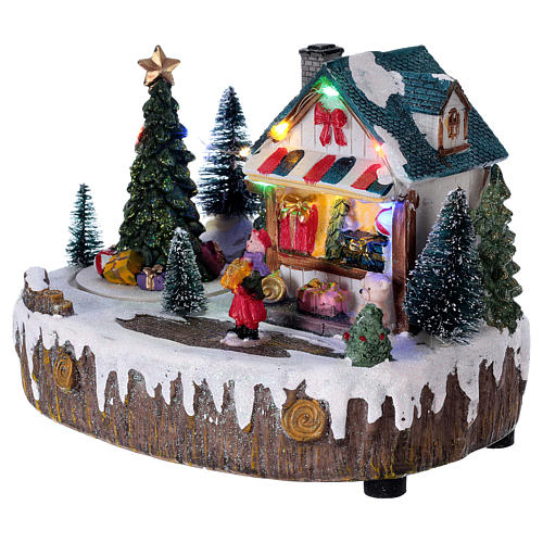 Christmas village with music, shop, lights and moving tree 15x20x10 cm 3