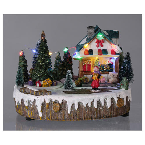 Pueblo de Navidad 15x20x10 cm tienda movimiento árbol luces 2