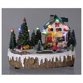 Christmas village set with moving shop lighted tree, 15x20x10 cm s2