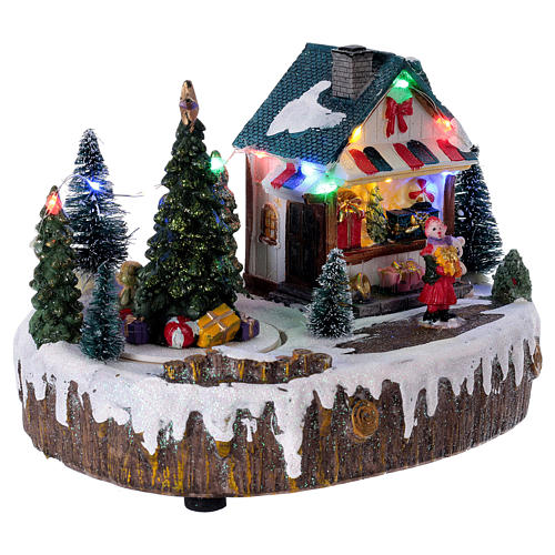 Christmas village set with moving shop lighted tree, 15x20x10 cm 4