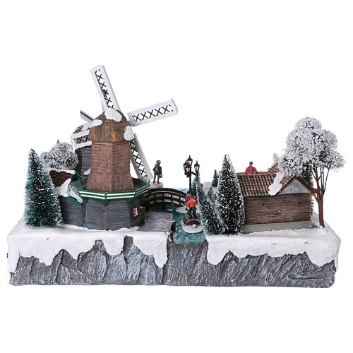 Weihnachtsdorf 35x50x40 cm mit Netzanschluss mit Bachlauf und zwei Windmühlen in Bewegung 5