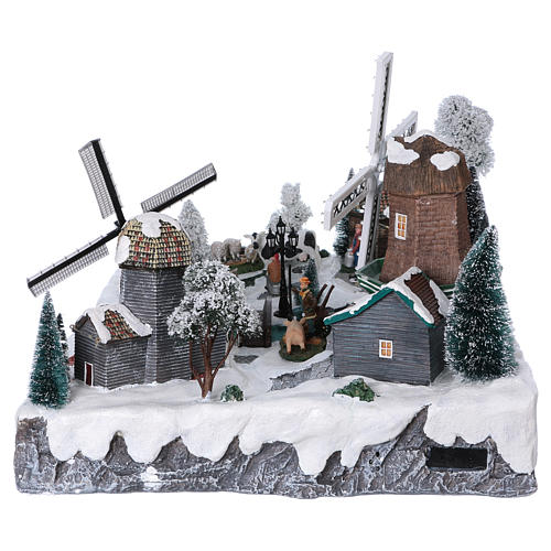 Weihnachtsdorf 35x50x40 cm mit Netzanschluss mit Bachlauf und zwei Windmühlen in Bewegung 6