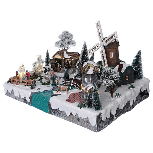Illuminated Christmas village with windmills and ranch 37x52x42 cm 3