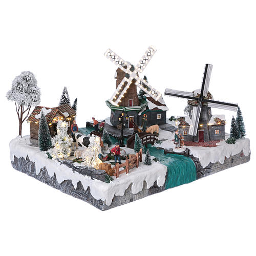 Illuminated Christmas village with windmills and ranch 37x52x42 cm 4