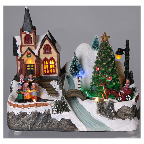 Mini-décoration de village de Noël scène d'église à piles For
