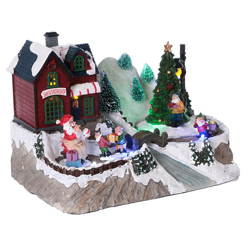 Village Noël éclairé sapin en mouvement Père Noël elfes 20x25x15 cm piles courant 4