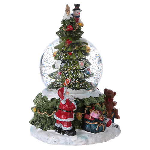 Glass globe with snow, lights and music 18.5 cm in resin with battery-powered movement 3