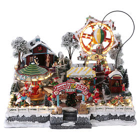 Villages de Noël miniatures: Village de Noël 30x45x35 cm avec fête foraine lumières mouvement musique courant électrique