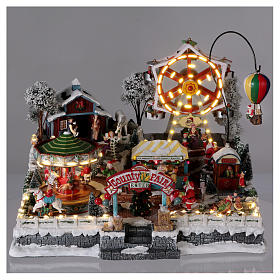 Villages de Noël miniatures: Village de Noël 30x45x35 cm avec fête foraine lumières mouvement musique courant électrique