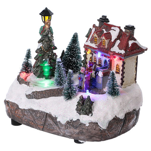 Christmas village with LED lights and rotating Christmas Tree 15x20x10 cm 3