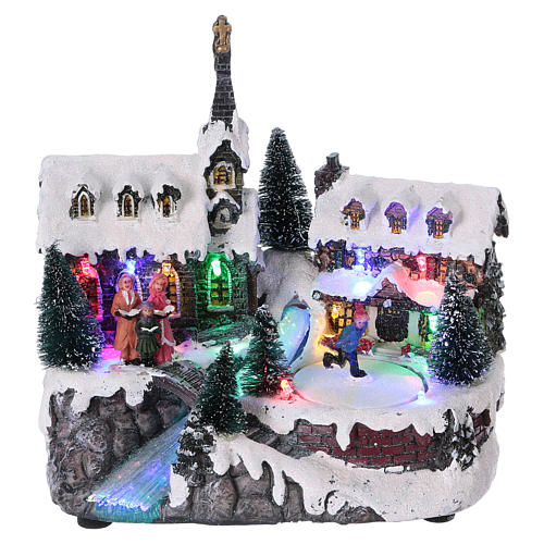 20x20x15 cm Christmas Village with moving skater battery-powered 1