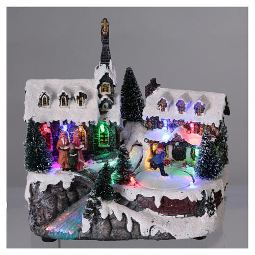 20x20x15 cm Christmas Village with moving skater battery-powered 2