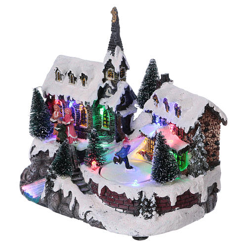 20x20x15 cm Christmas Village with moving skater battery-powered 3