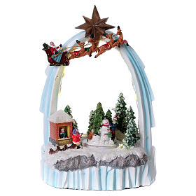 Winterszene Schlitte und Schneemann 30x20x15cm Licht und Musik
