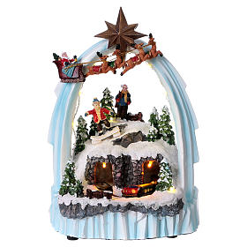 Weihnachtsszene Zug und Weihnachtsmann mit Renntieren 30x20x15cm Licht und Bewegung mit Batterien
