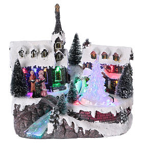 Villages de Noël miniatures: Paysage de Noël 20x20x15 cm sapin en mouvement piles