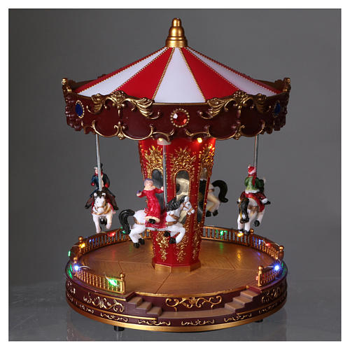 Christmas village carousel with moving horses 30x20x20 cm 2