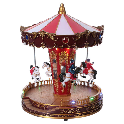 Christmas village carousel with moving horses 30x20x20 cm 3