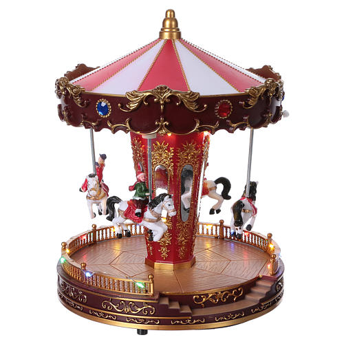 Christmas village carousel with moving horses 30x20x20 cm 4