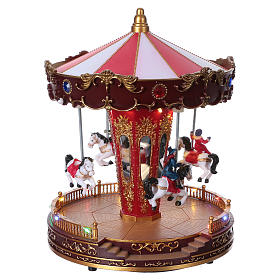 Villages de Noël miniatures: Carrousel pour village de Noël 30x20x20 cm chevaux en mouvement piles