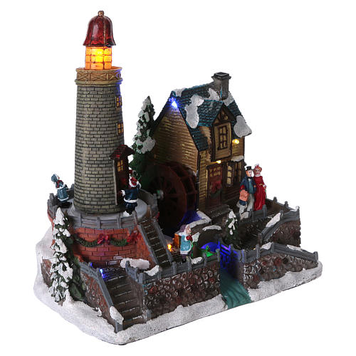 Winterszene mit Leuchturm und Kinder 25x25x15cm Licht und Musik 4