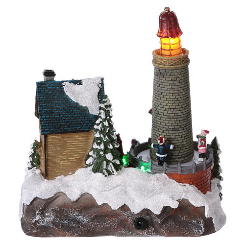 Winterszene mit Leuchturm und Kinder 25x25x15cm Licht und Musik 5