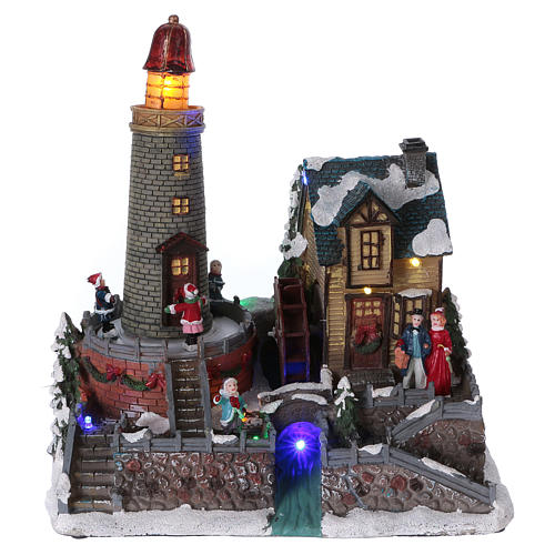 Christmas village with moving mill and children 25x25x15 cm 1